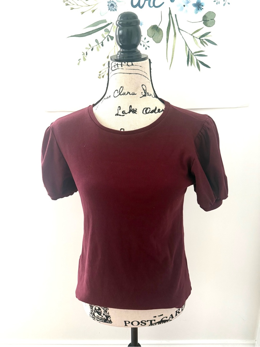 Saint + Sophia Cavendish Tea Puff Sleeve Top Burgundy Excellent Condition sz 12